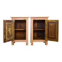 Vintage Reclaimed Carved Wood Pair of Bed Side Cabinet Cupboard