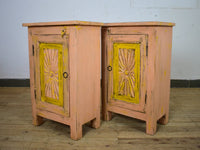 Vintage Reclaimed Carved Wood Pair of Bed Side Cabinet Cupboard