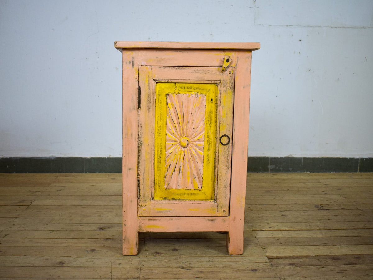 Vintage Reclaimed Carved Wood Pair of Bed Side Cabinet Cupboard