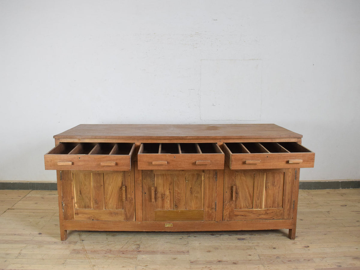 Large Vintage School Teak Science Lab Sideboard Cabinet Kitchen Island