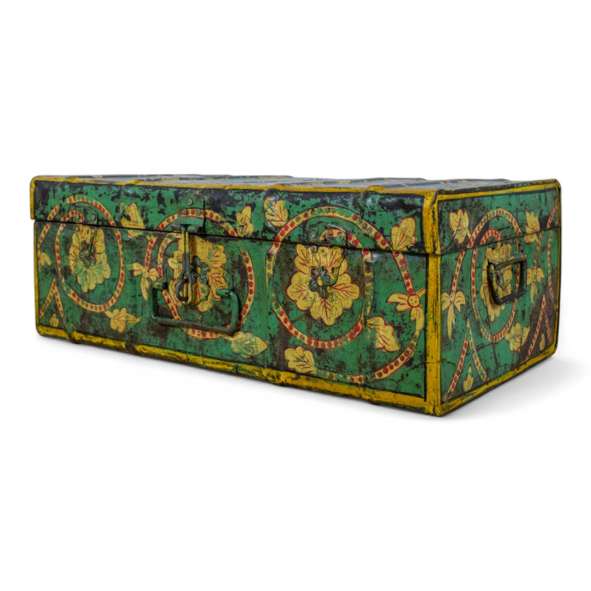 Vintage Indian Hand Painted Metal Travel Trunk Chest