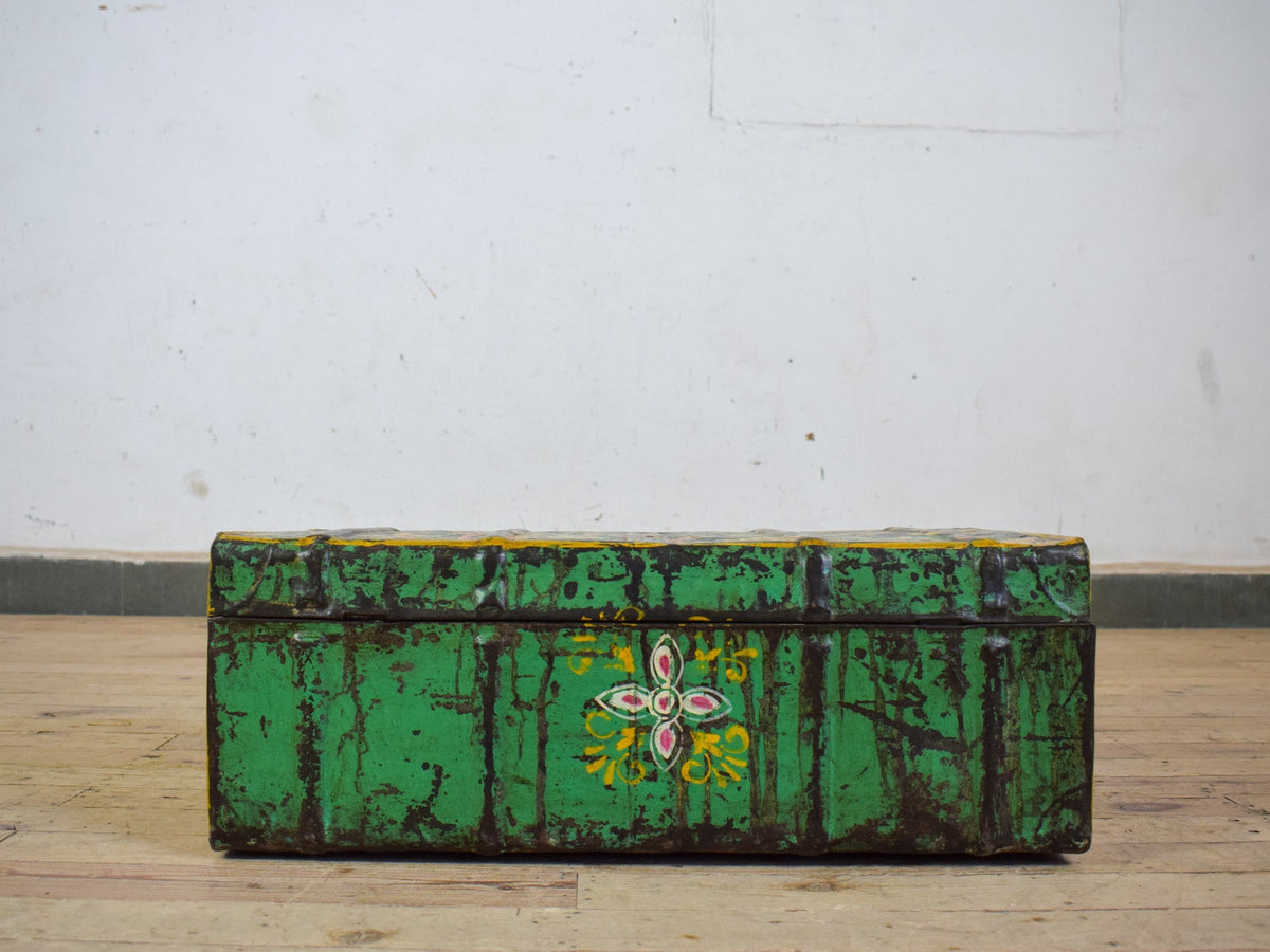 Vintage Indian Hand Painted Metal Travel Trunk Chest
