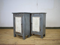 Vintage Reclaimed Carved Wood Pair of Bed Side Cabinet Cupboard