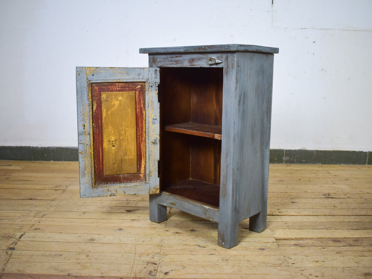 Vintage Reclaimed Carved Wood Pair of Bed Side Cabinet Cupboard