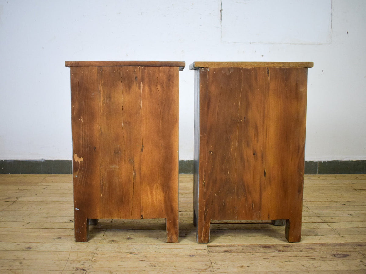 Vintage Reclaimed Carved Wood Pair of Bed Side Cabinet Cupboard