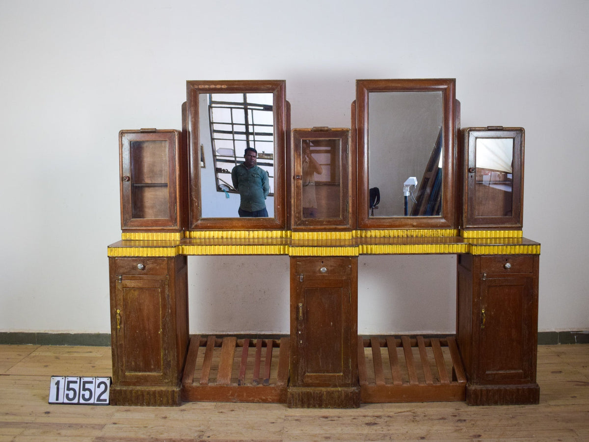 Vintage Original Barber Hairdressers Table Cupboard Cabinet With Mirrors
