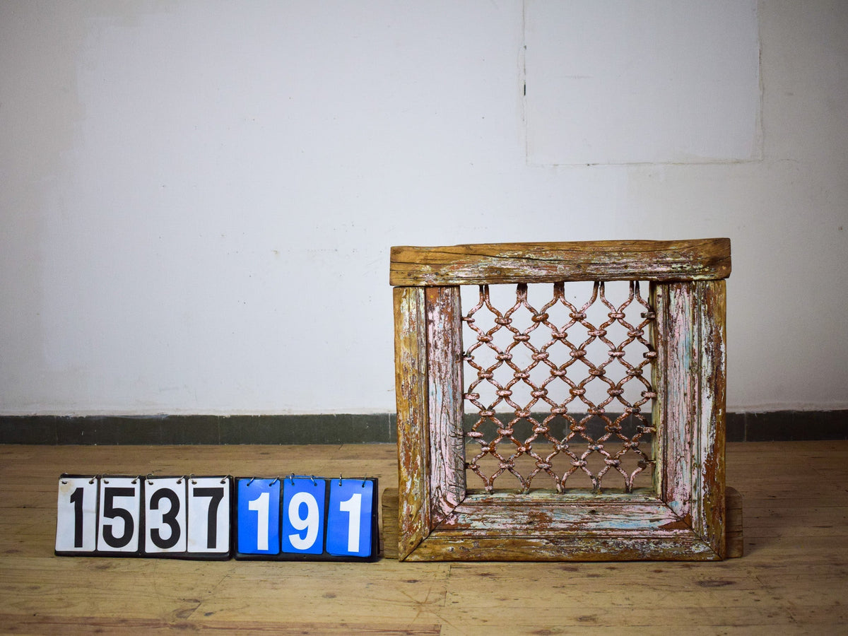 Vintage Wooden Iron Metal Indian Jali Window Frame