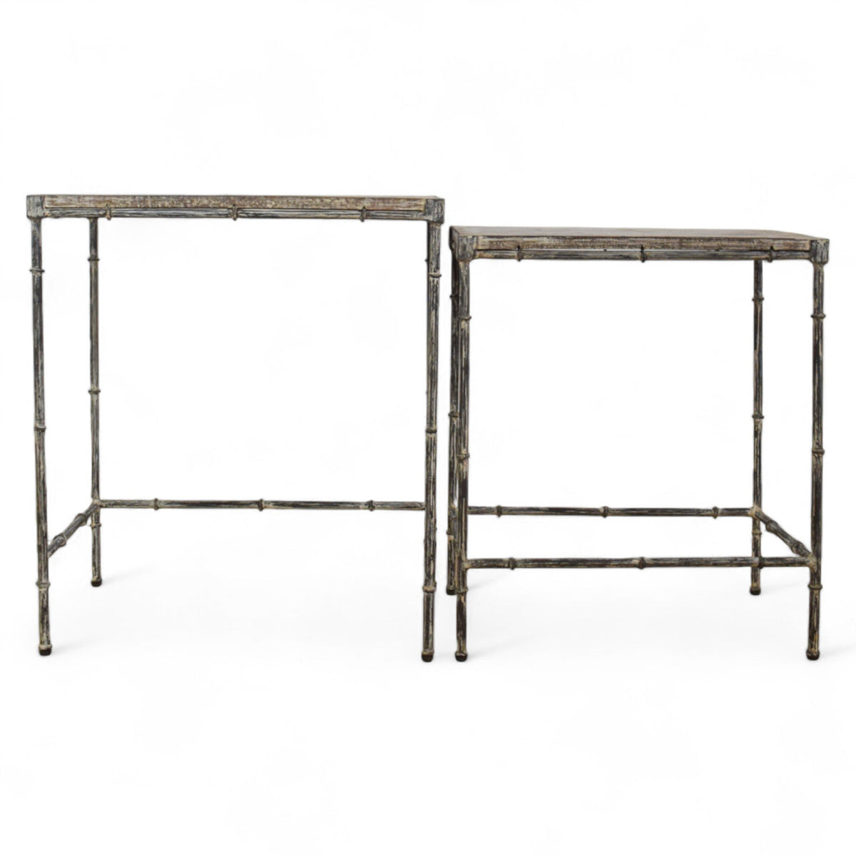 Vintage Style Wood and Metal Nest of Two Coffee Side Tables