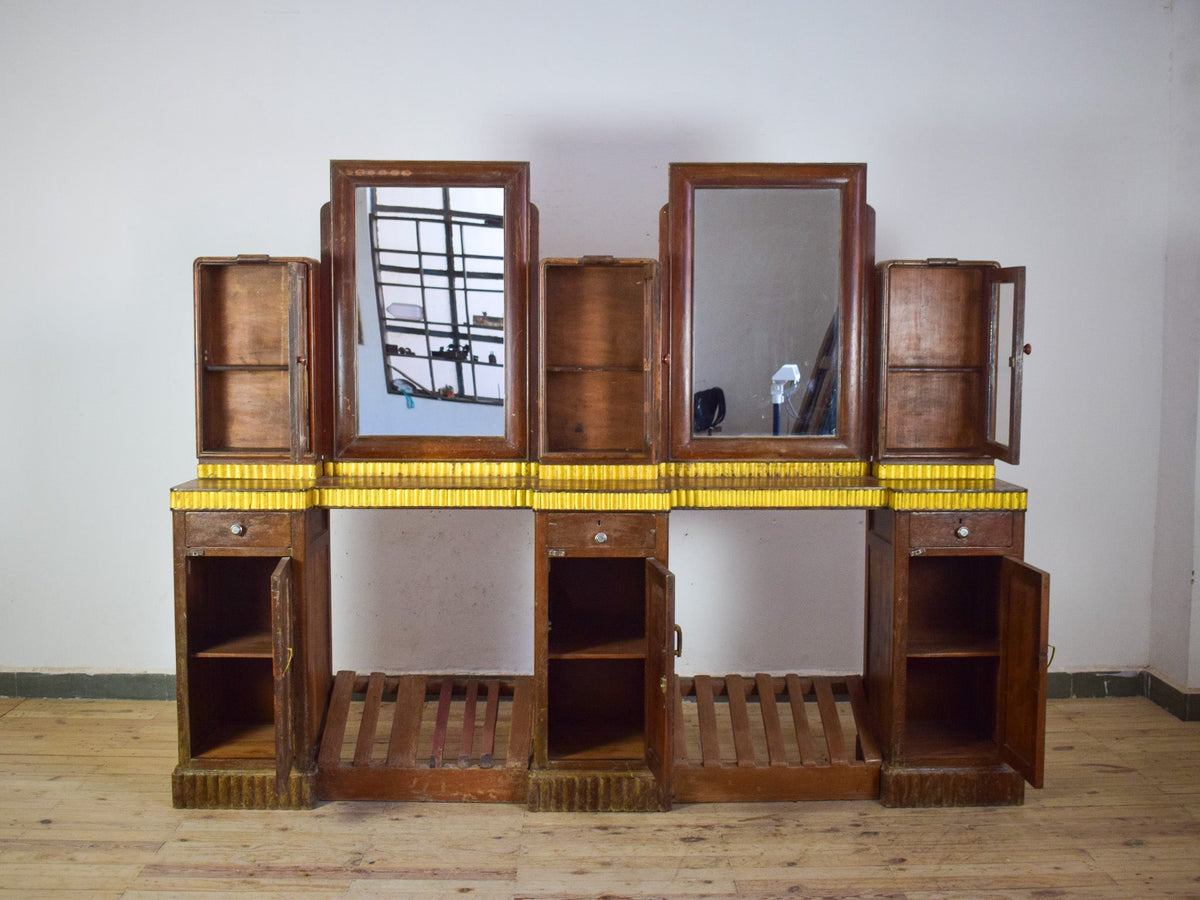Vintage Original Barber Hairdressers Table Cupboard Cabinet With Mirrors