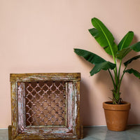 Vintage Wooden Iron Metal Indian Jali Window Frame
