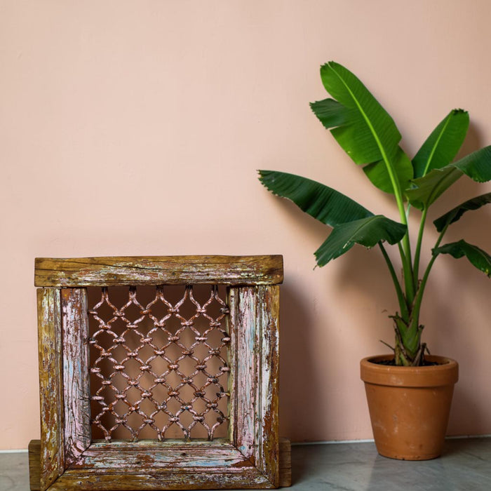 Vintage Wooden Iron Metal Indian Jali Window Frame