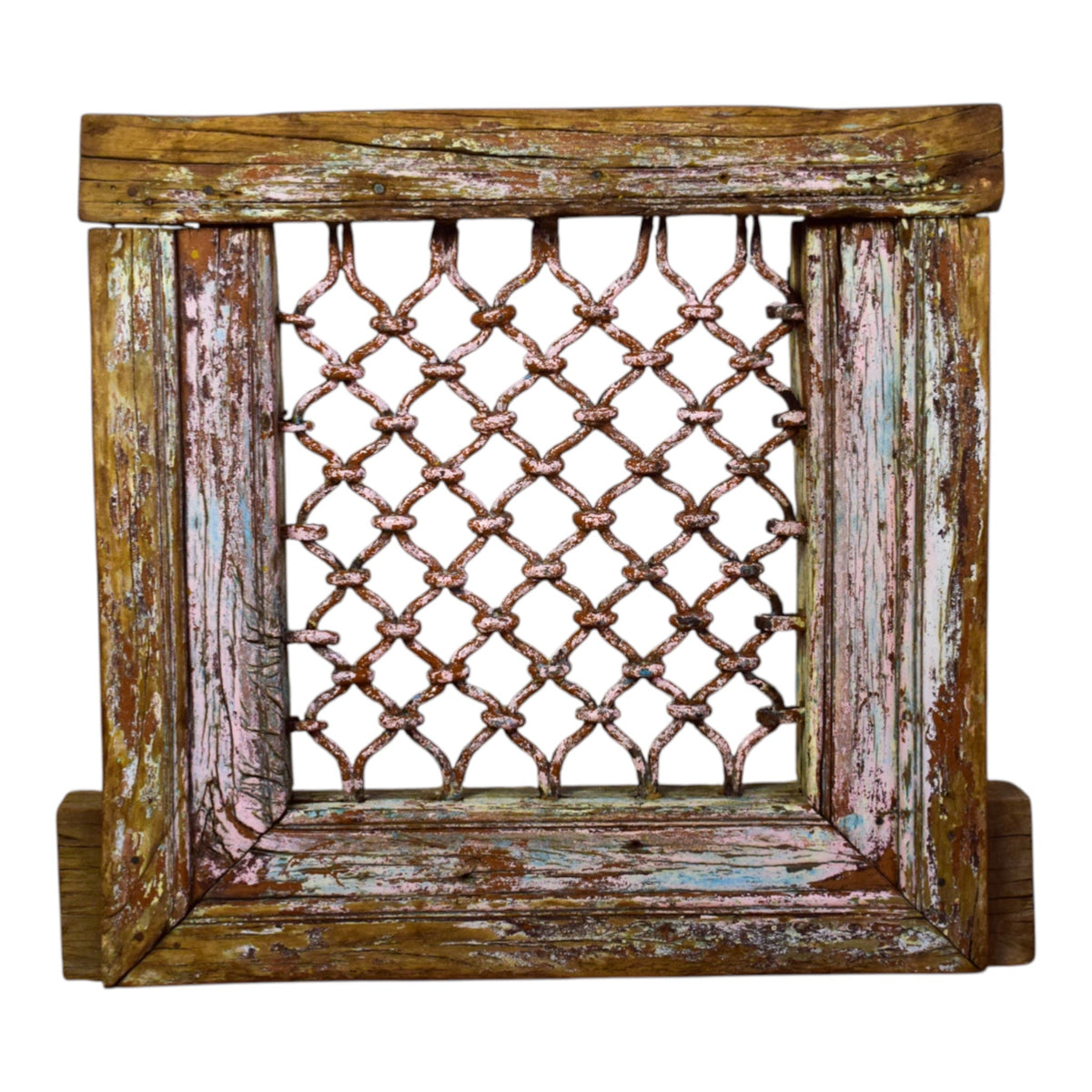 Vintage Wooden Iron Metal Indian Jali Window Frame