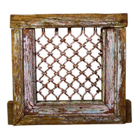 Vintage Wooden Iron Metal Indian Jali Window Frame