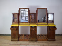 Vintage Original Barber Hairdressers Table Cupboard Cabinet With Mirrors