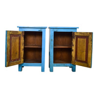 Vintage Reclaimed Carved Wood Pair of Bed Side Cabinet Cupboard