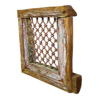 Vintage Wooden Iron Metal Indian Jali Window Frame