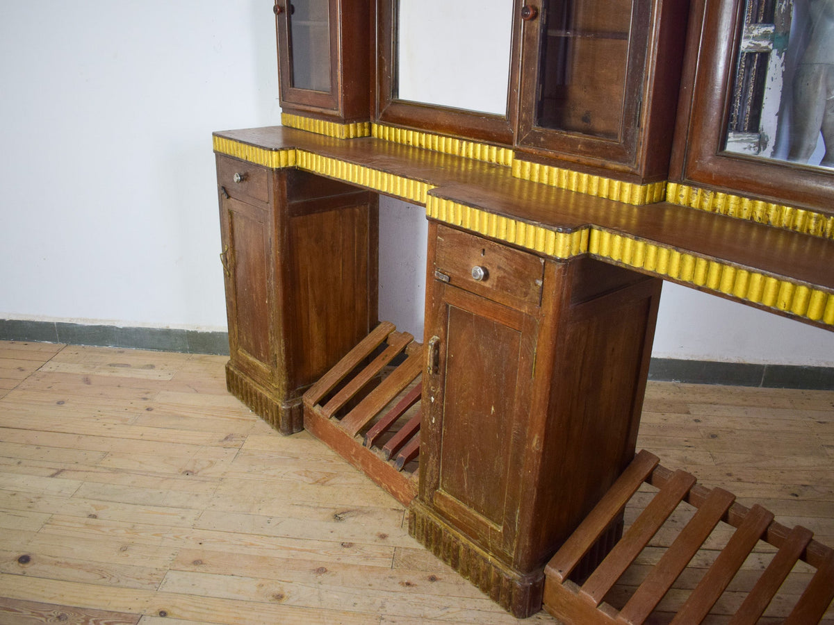 Vintage Original Barber Hairdressers Table Cupboard Cabinet With Mirrors