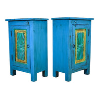 Vintage Reclaimed Carved Wood Pair of Bed Side Cabinet Cupboard