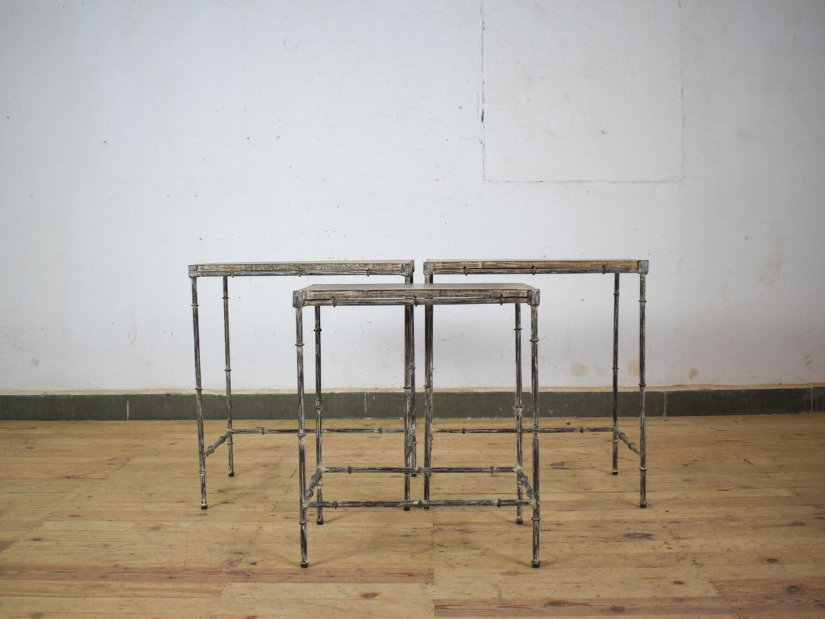 Vintage Style Wood and Metal Nest of Two Coffee Side Tables