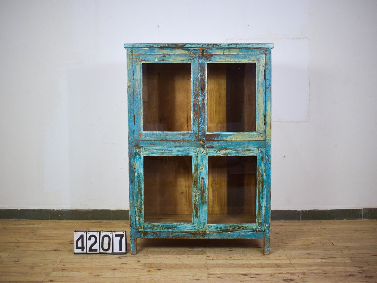 Vintage Worn Painted Rustic Cupboard Cabinet