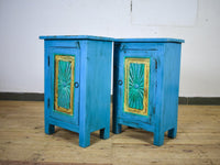 Vintage Reclaimed Carved Wood Pair of Bed Side Cabinet Cupboard