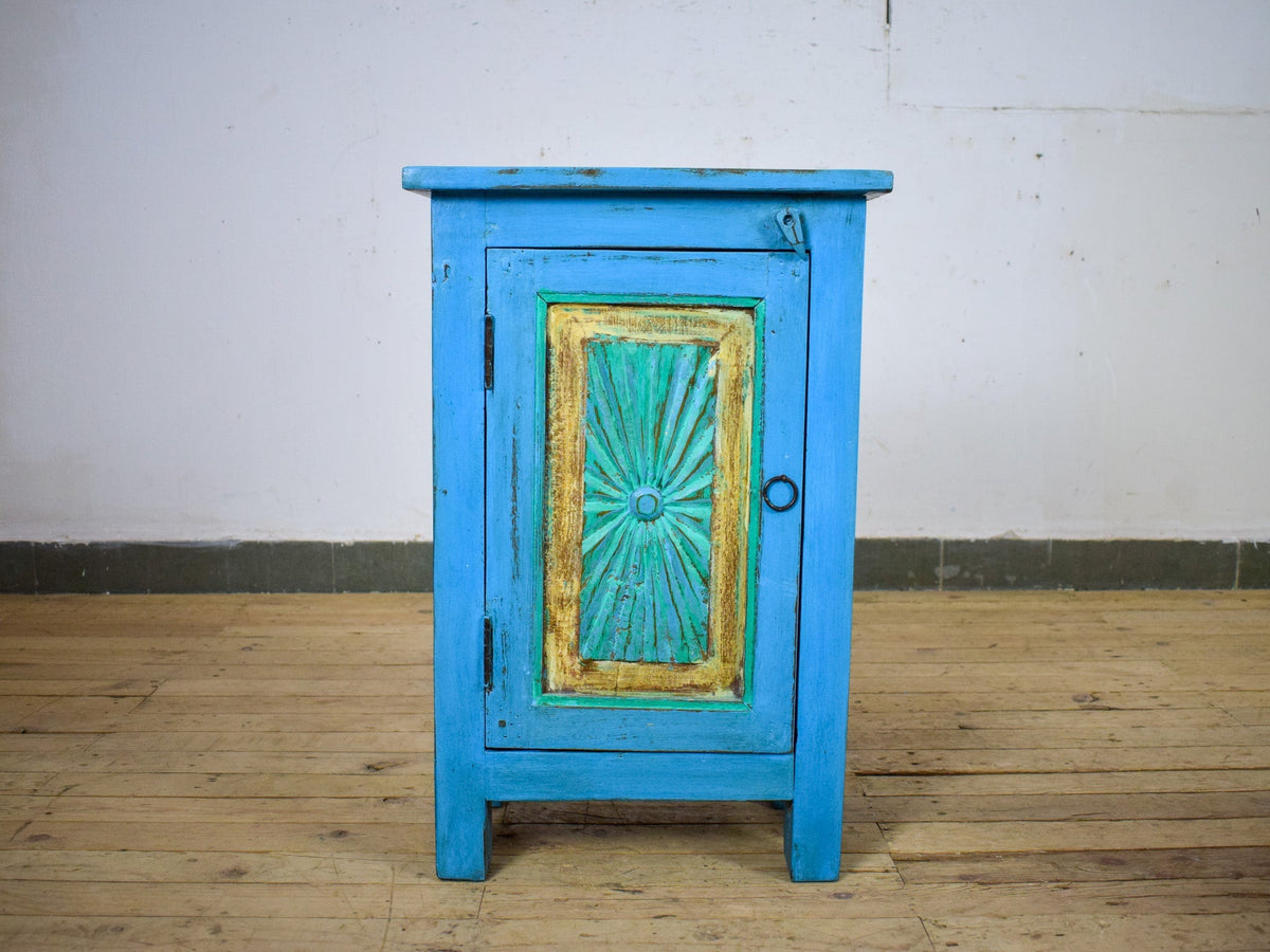 Vintage Reclaimed Carved Wood Pair of Bed Side Cabinet Cupboard