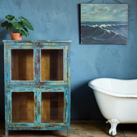 Vintage Worn Painted Rustic Cupboard Cabinet