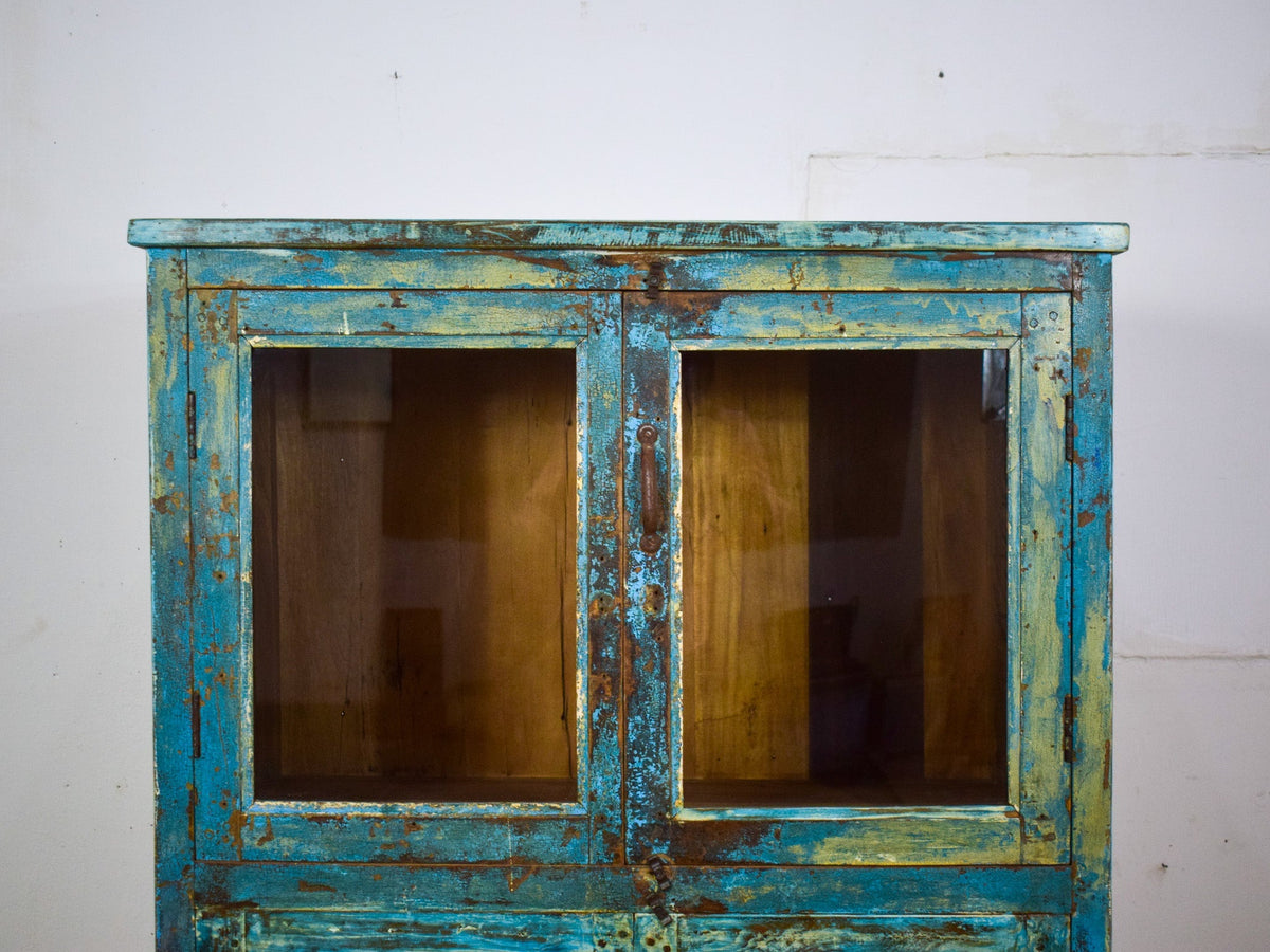 Vintage Worn Painted Rustic Cupboard Cabinet
