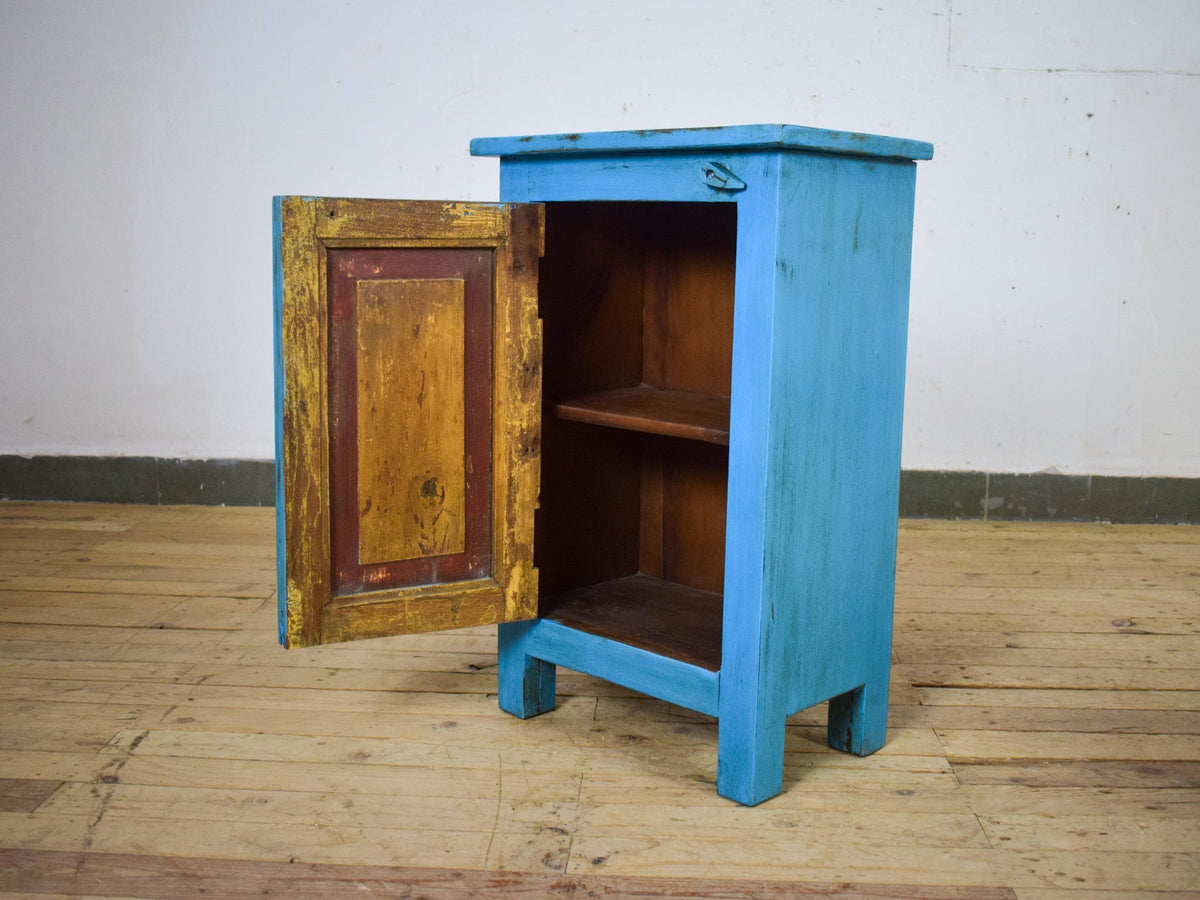 Vintage Reclaimed Carved Wood Pair of Bed Side Cabinet Cupboard