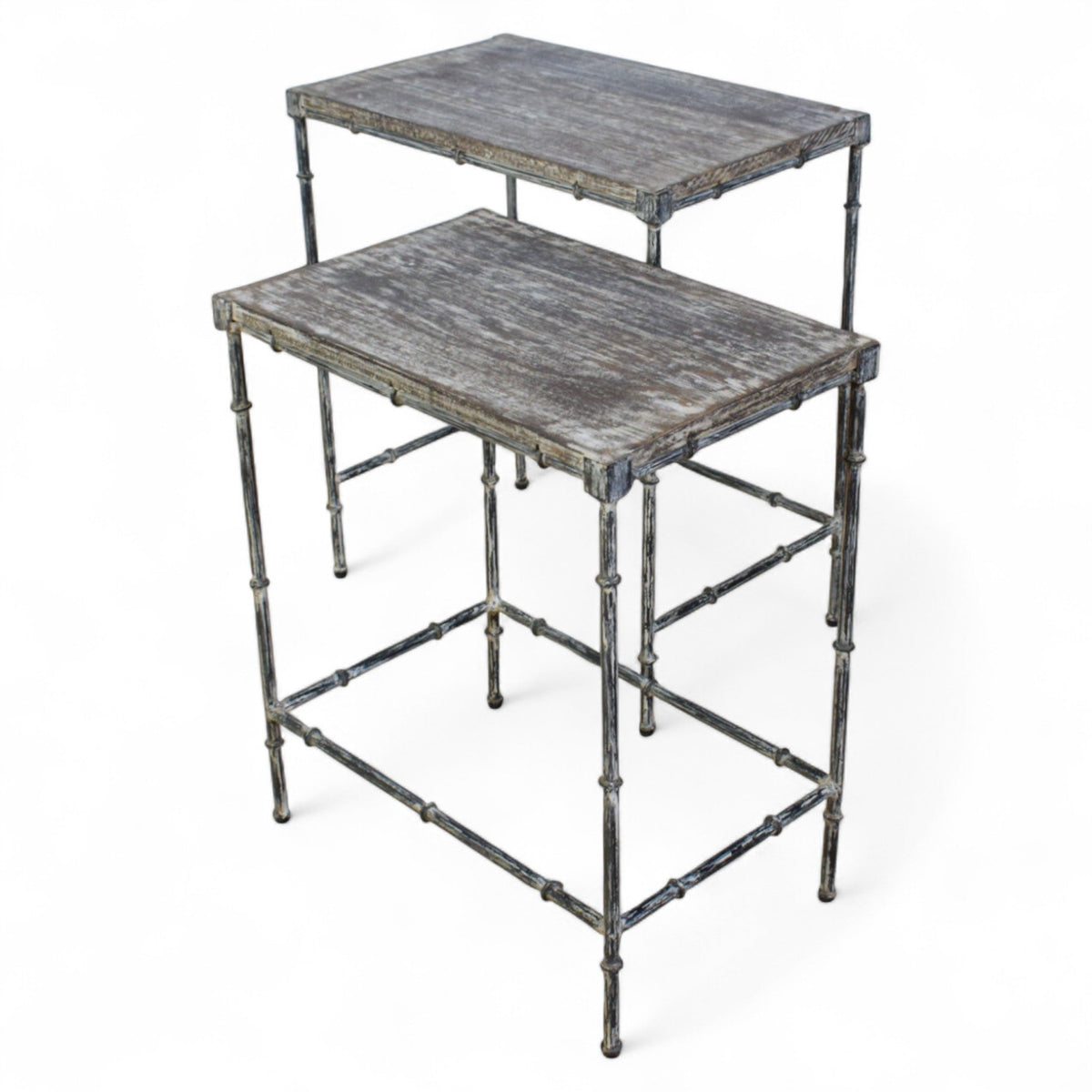 Vintage Style Wood and Metal Nest of Two Coffee Side Tables