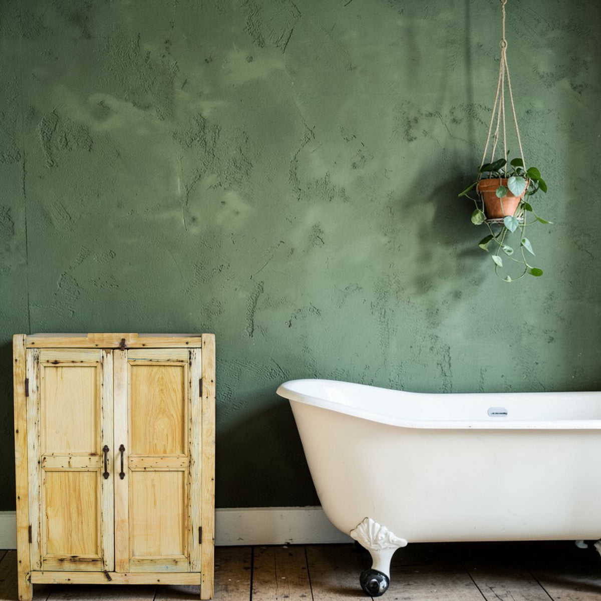 Vintage Rustic Bleached Wood Housekeepers Cupboard Cabinet Storage