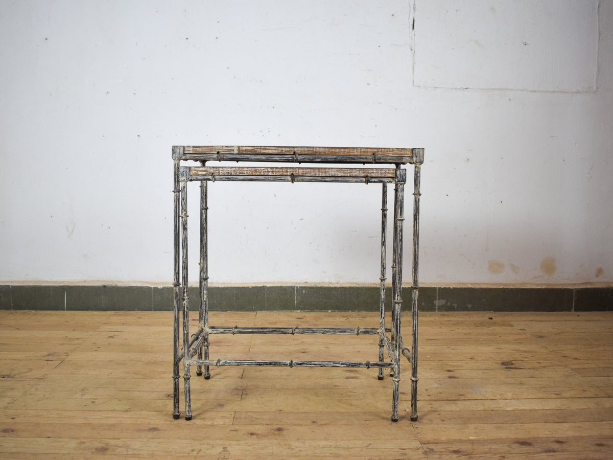 Vintage Style Wood and Metal Nest of Two Coffee Side Tables
