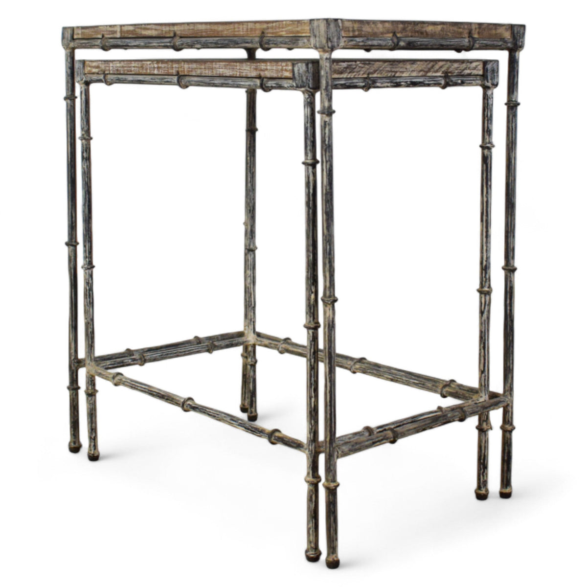 Vintage Style Wood and Metal Nest of Two Coffee Side Tables