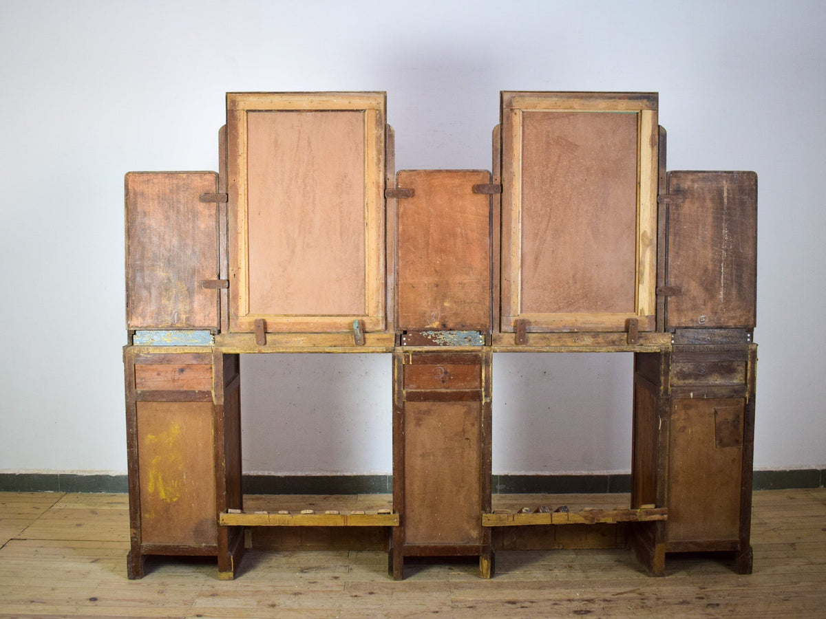 Vintage Original Barber Hairdressers Table Cupboard Cabinet With Mirrors