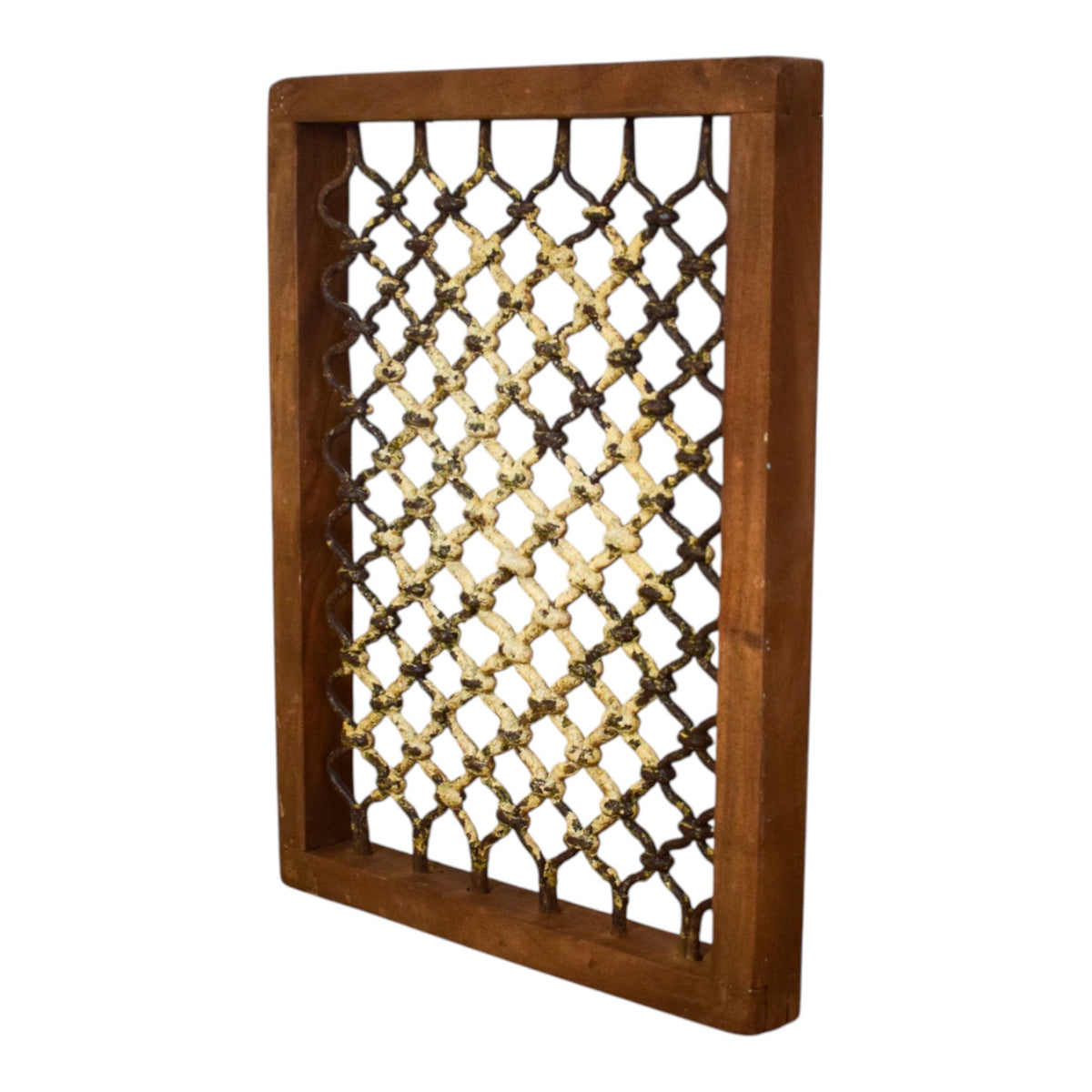 Vintage Wooden Iron Metal Indian Jali Window Frame