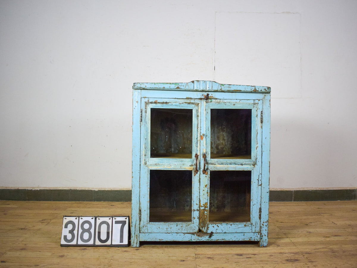 Vintage Worn Painted Rustic Cupboard Cabinet
