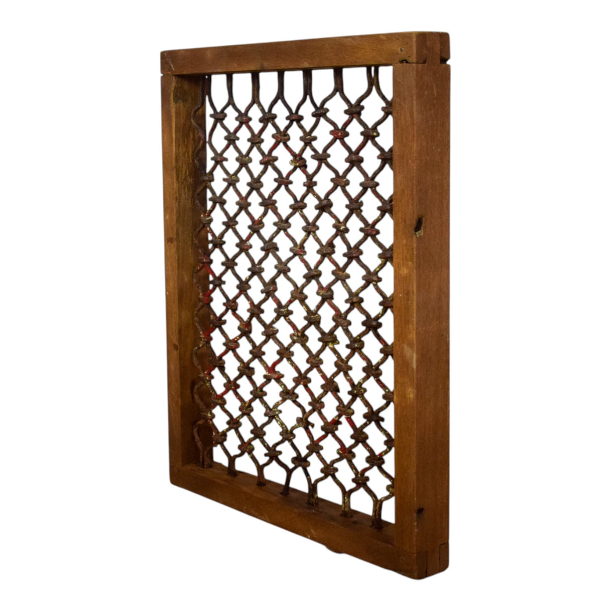 Vintage Wooden Iron Metal Indian Jali Window Frame