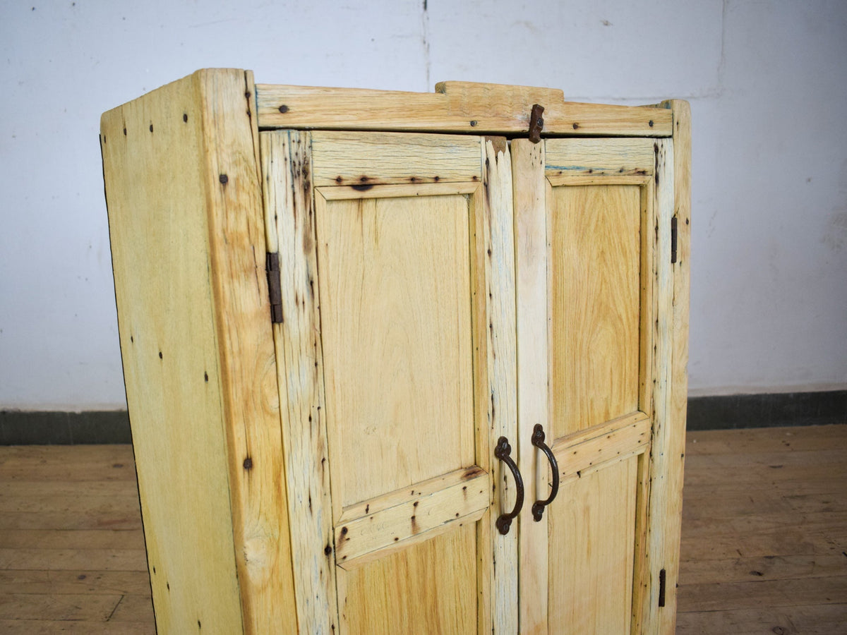 Vintage Rustic Bleached Wood Housekeepers Cupboard Cabinet Storage