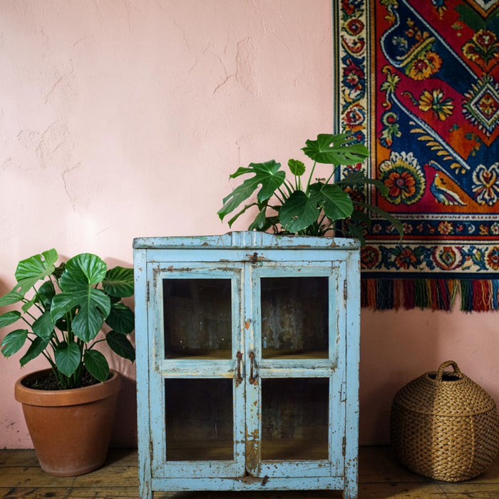 Vintage Worn Painted Rustic Cupboard Cabinet