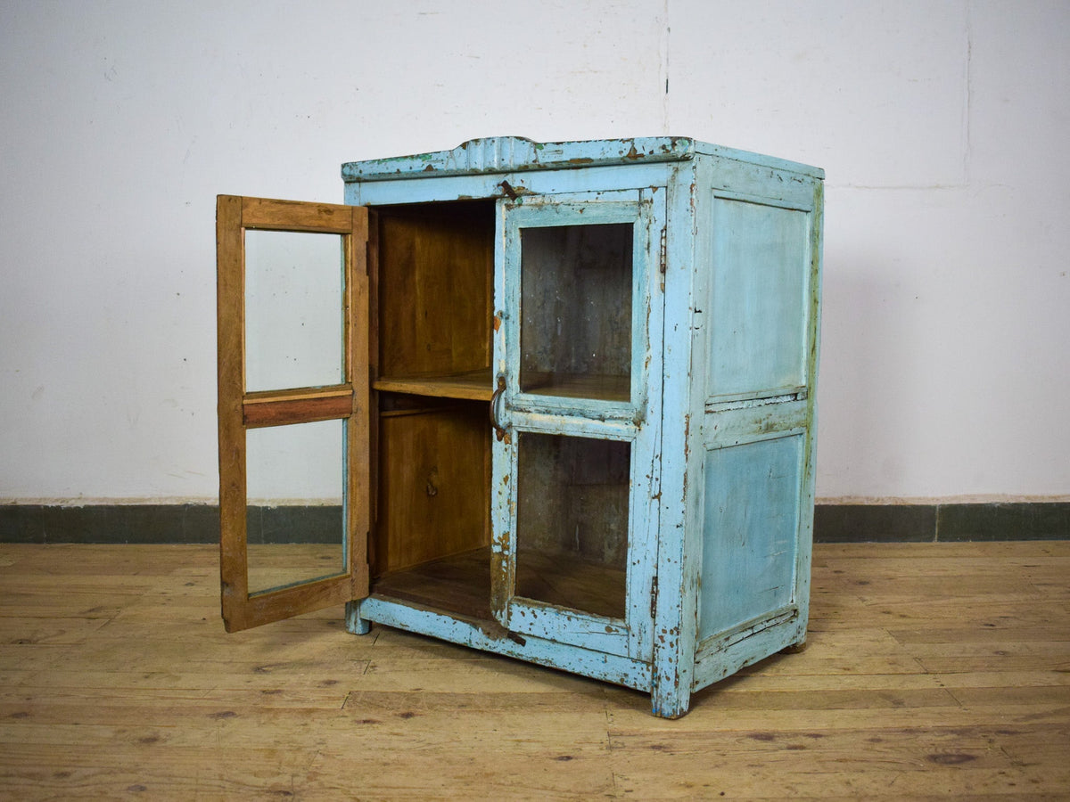 Vintage Worn Painted Rustic Cupboard Cabinet