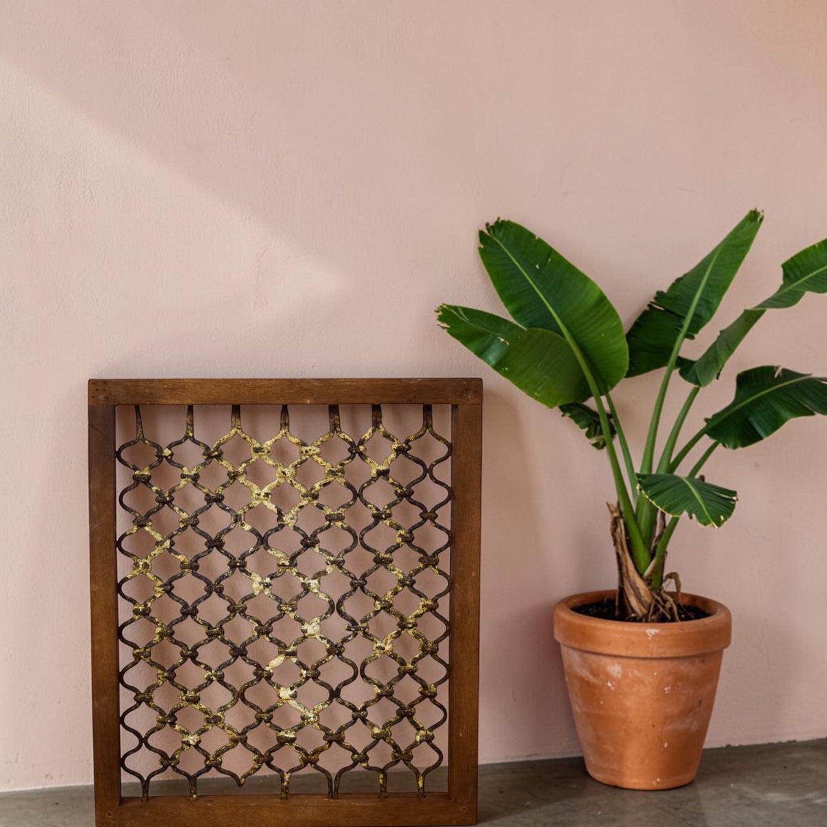 Vintage Wooden Iron Metal Indian Jali Window Frame