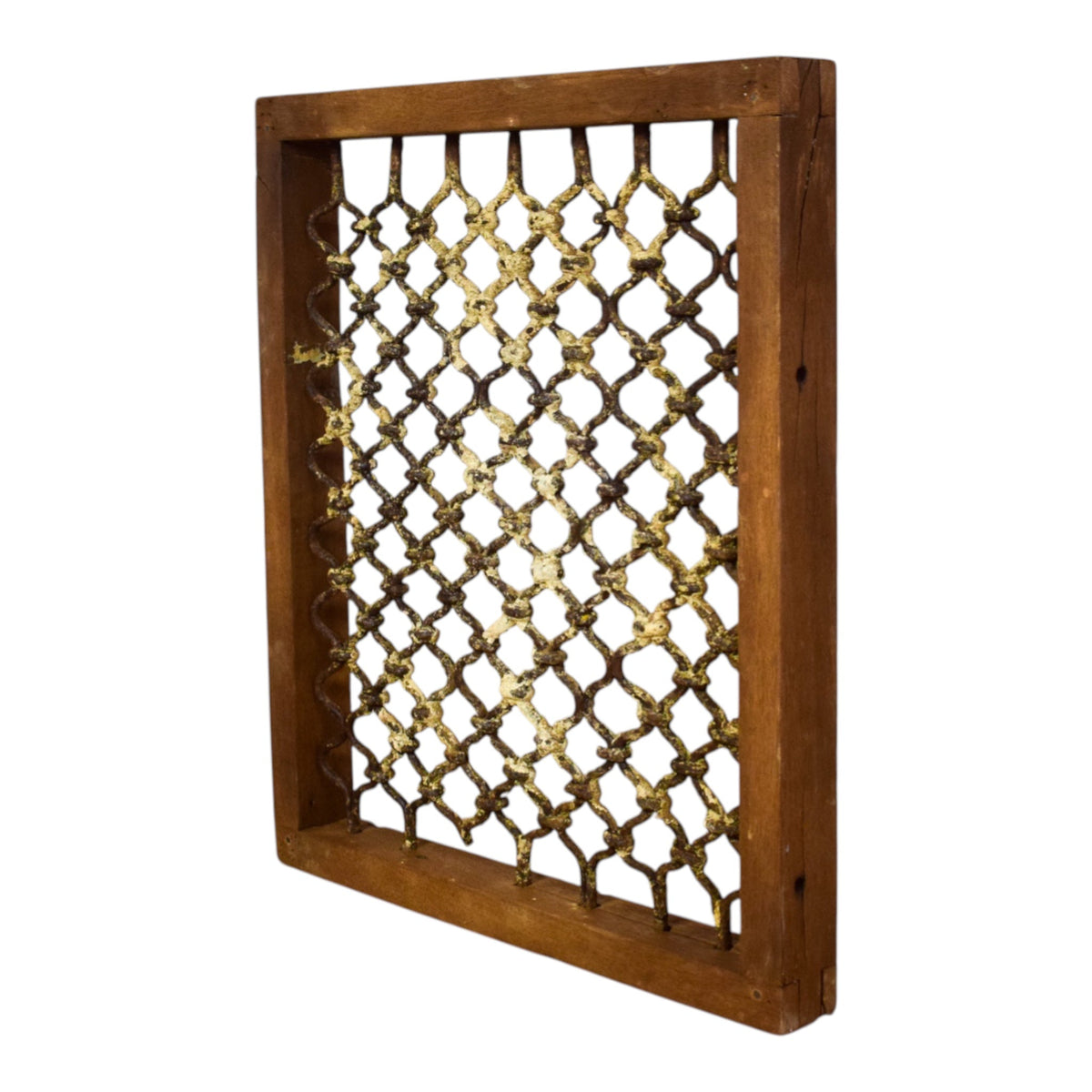 Vintage Wooden Iron Metal Indian Jali Window Frame