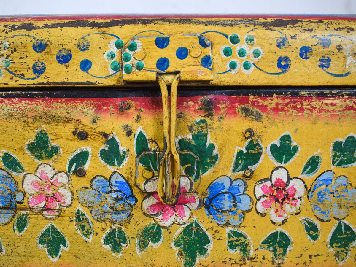 Vintage Indian Hand Painted Metal Travel Trunk Chest