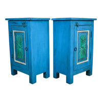 Vintage Reclaimed Carved Wood Pair of Bed Side Cabinet Cupboard