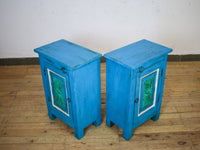 Vintage Reclaimed Carved Wood Pair of Bed Side Cabinet Cupboard