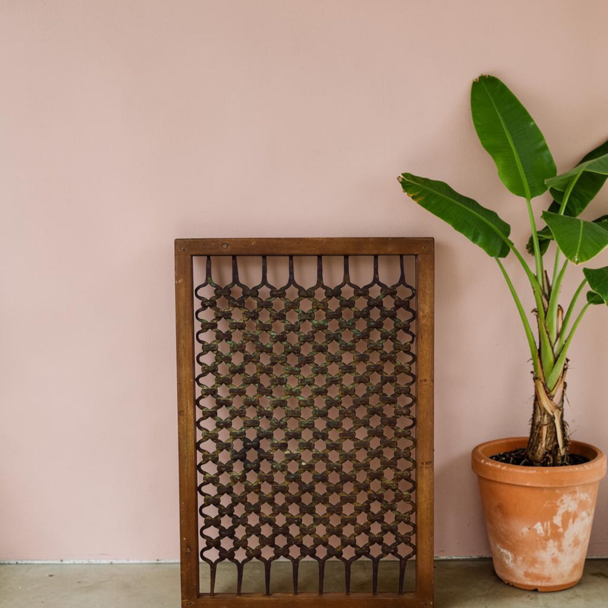 Vintage Wooden Iron Metal Indian Jali Window Frame