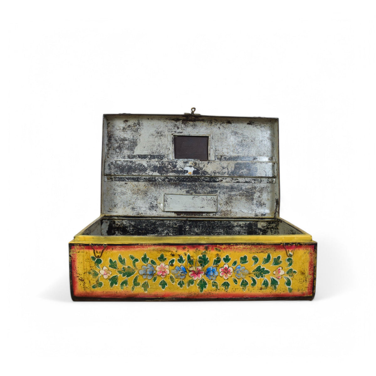 Vintage Indian Hand Painted Metal Travel Trunk Chest