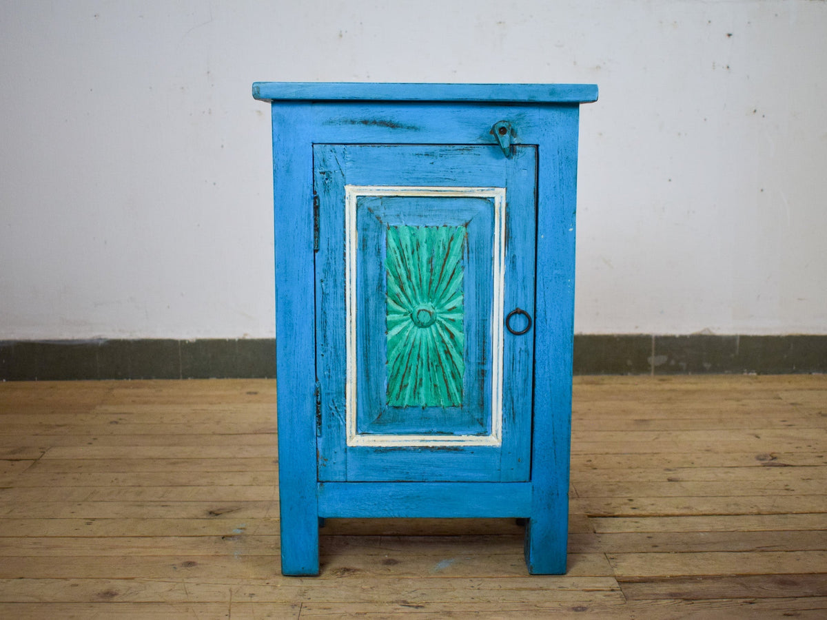 Vintage Reclaimed Carved Wood Pair of Bed Side Cabinet Cupboard