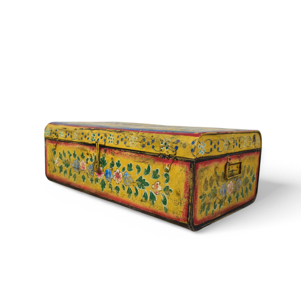 Vintage Indian Hand Painted Metal Travel Trunk Chest