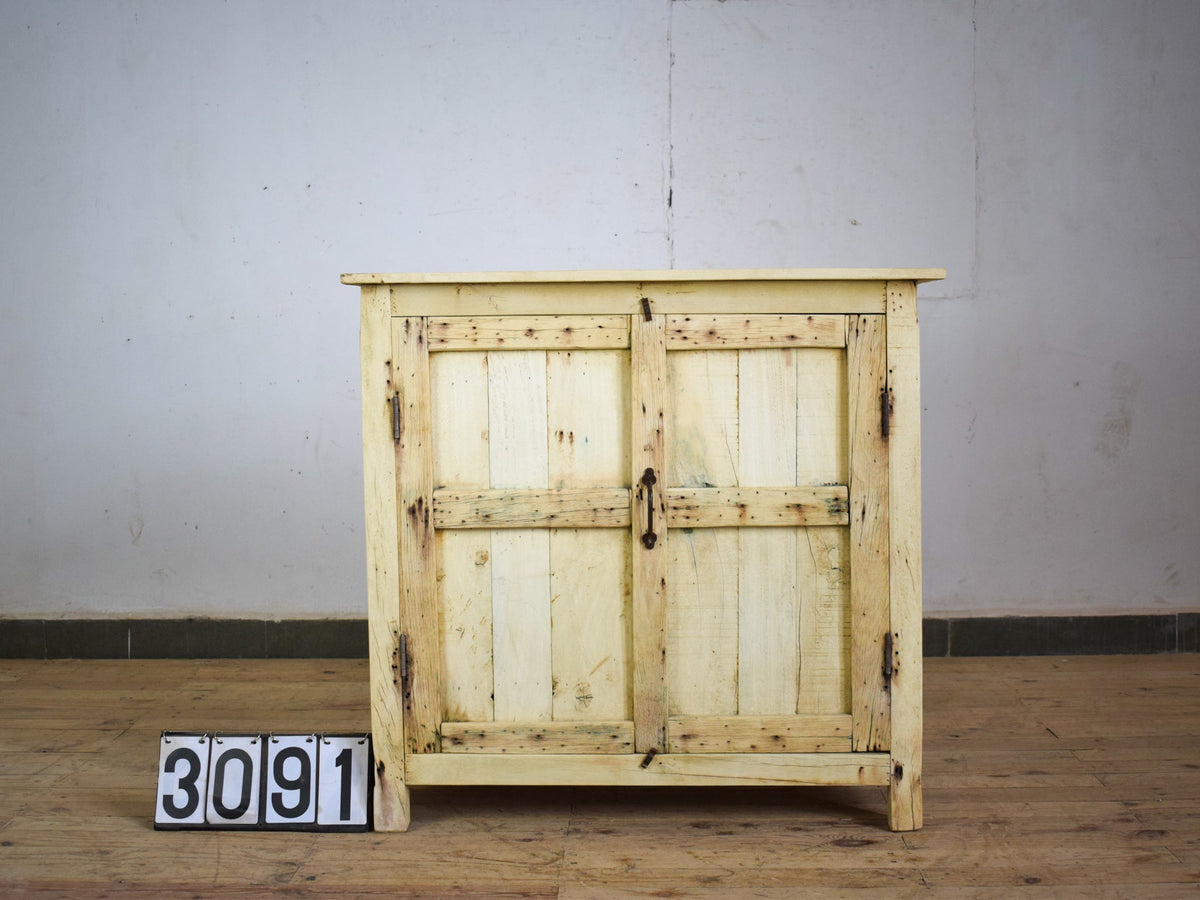 Vintage Rustic Bleached Wood Housekeepers Cupboard Cabinet Storage